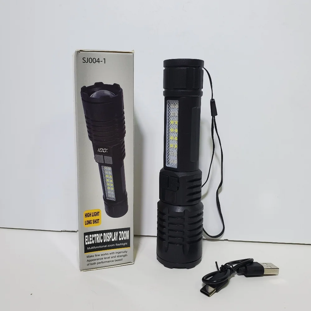 Rechargeable LED Multi-Function Zoom Digital Flashlight Side Work Outdoor Light